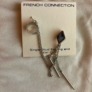 Silver stud earring and ear cuff